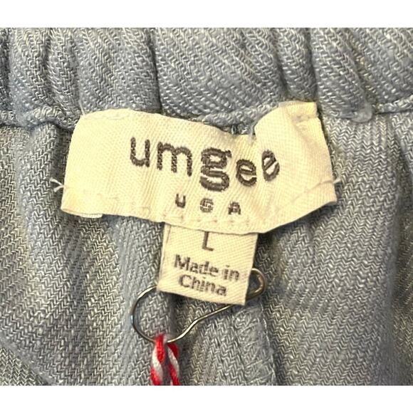 Umgee Dress Womens Large Blue Linen Chambray Off Shoulder Ruffled Side Pockets - Picture 7 of 9